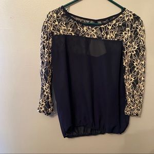 Blue and cream blouse